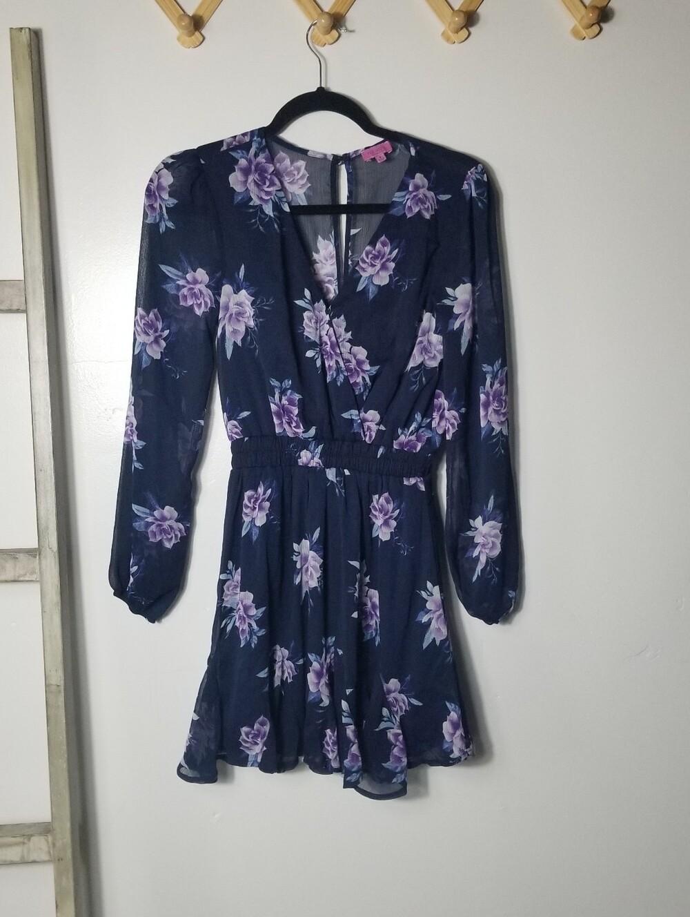 MI AMI WOMEN'S NAVY FLORAL LONG SLEEVE DRESS SIZE SMALL